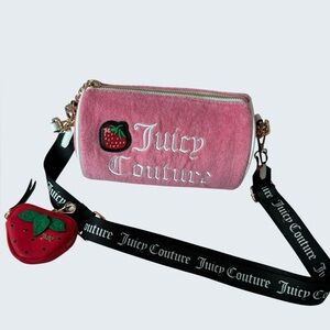 Juicy Couture Pink Velour Crossbody Bag Strawberry Barrel Purse Y2K